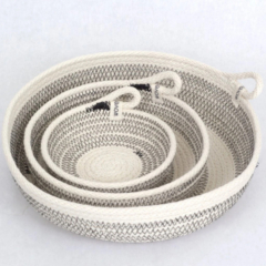 Woven Grey Striped Round Organizing Baskets in 3 Nesting Sizes